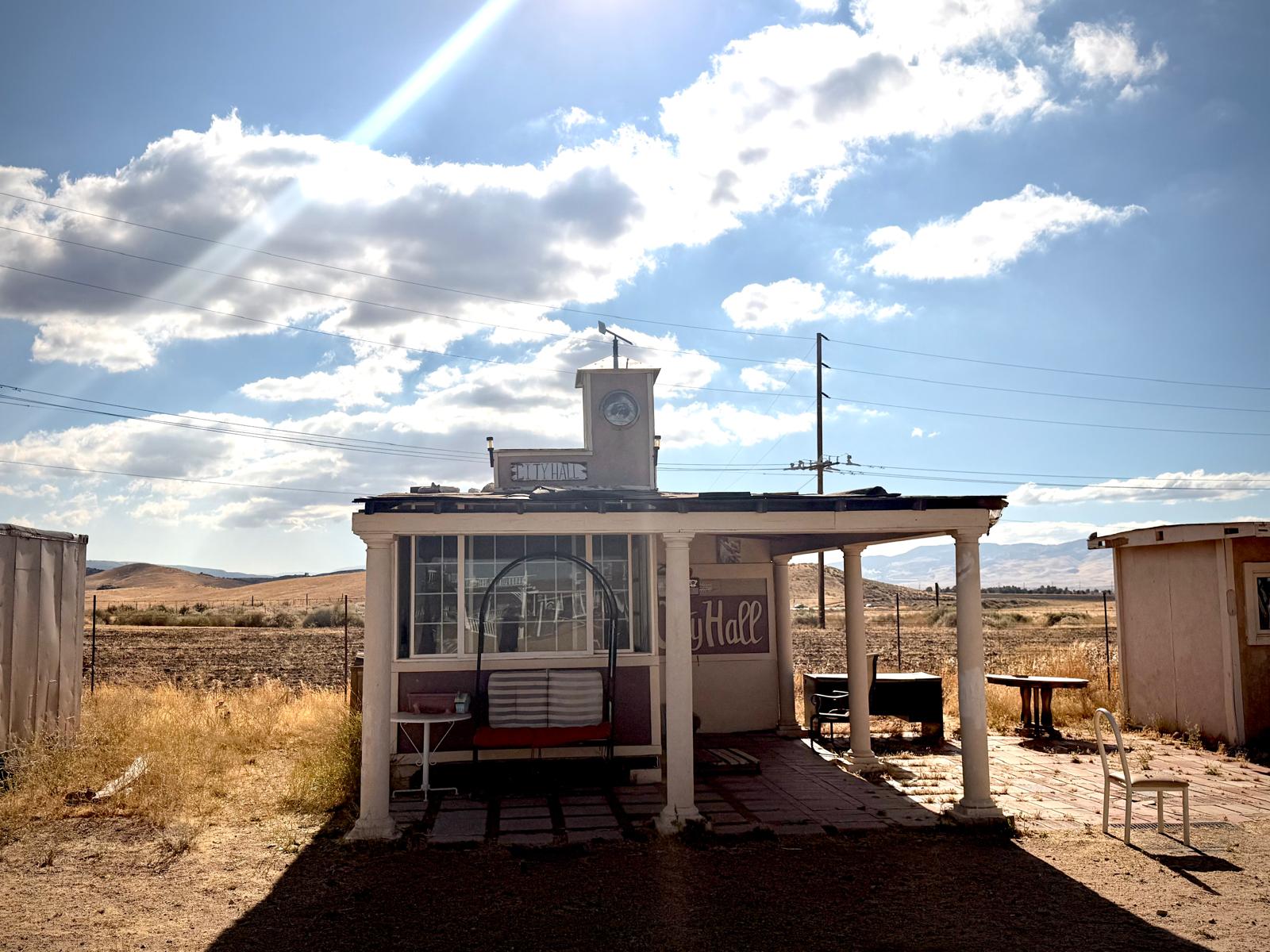 The city hall building on location in the desert